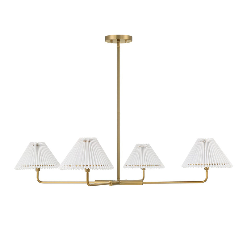 Meridian M100121NB Four Light Chandelier, Natural Brass