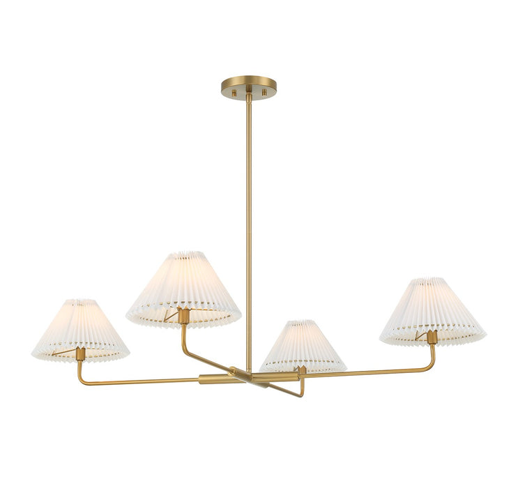 Meridian M100121NB Four Light Chandelier, Natural Brass