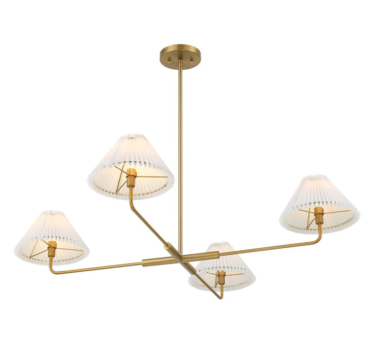 Meridian M100121NB Four Light Chandelier, Natural Brass