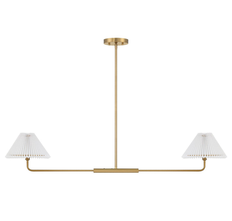 Meridian M100122NB Two Light Linear Chandelier, Natural Brass
