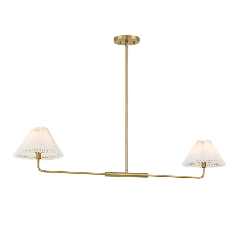 Meridian M100122NB Two Light Linear Chandelier, Natural Brass
