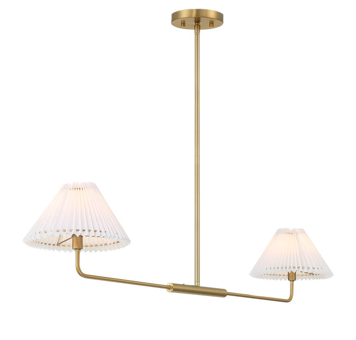 Meridian M100122NB Two Light Linear Chandelier, Natural Brass