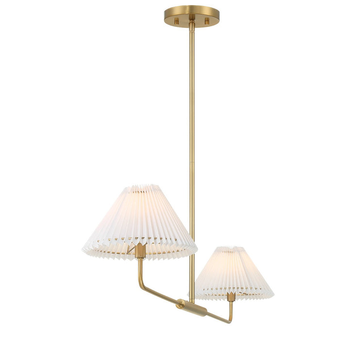 Meridian M100122NB Two Light Linear Chandelier, Natural Brass