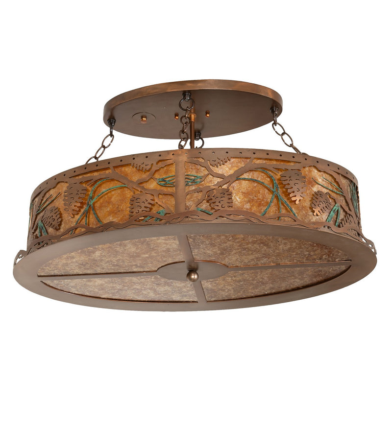 Meyda Tiffany 262789 Six Light Semi-Flushmount, Copper W/Green Pine Needles