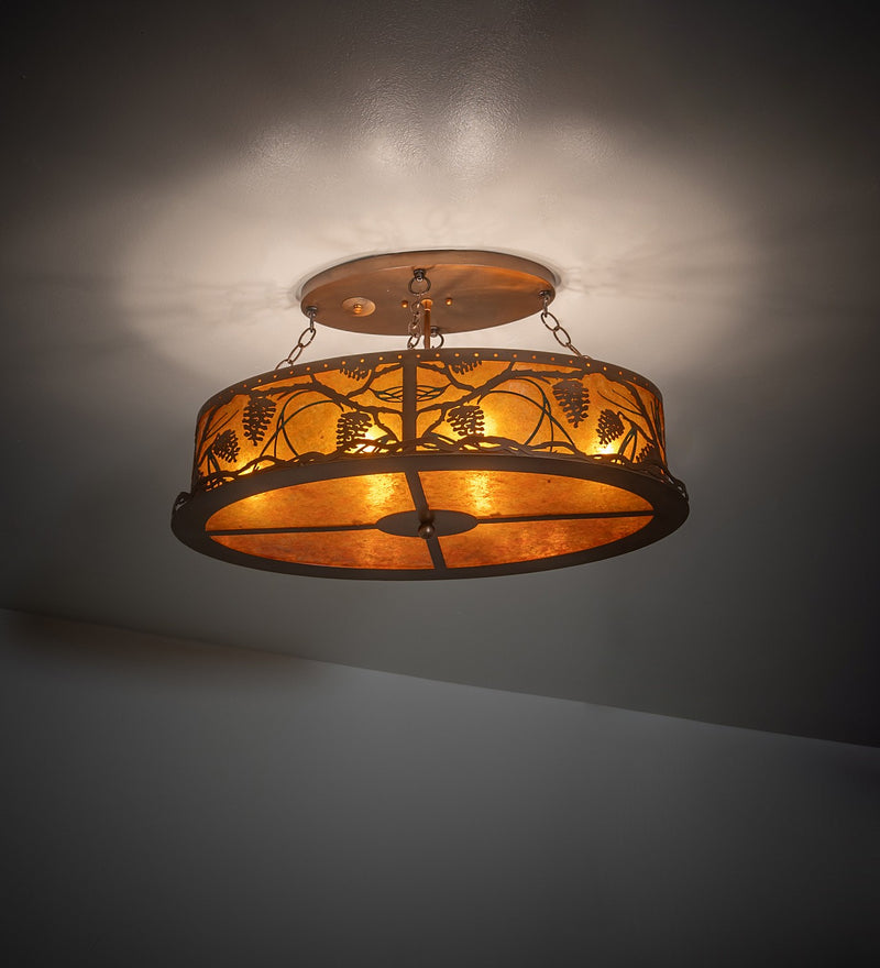Meyda Tiffany 262789 Six Light Semi-Flushmount, Copper W/Green Pine Needles