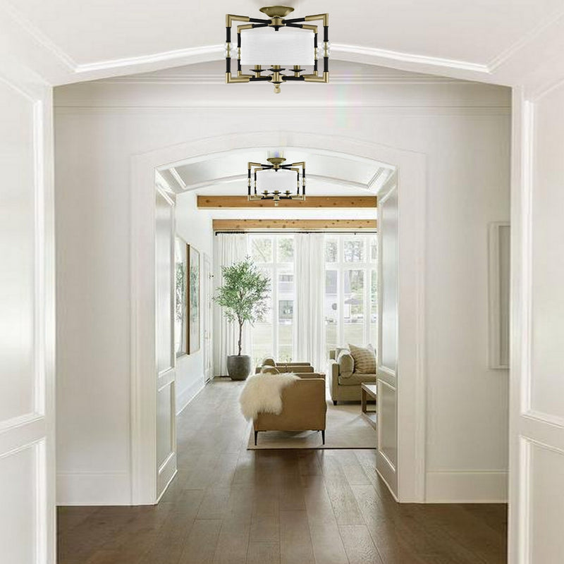 American Brass & Crystal FM3702-35S-36G-ST-HL Four Light Semi-Flush Mount, Old Bronze (Black) with Old Brass
