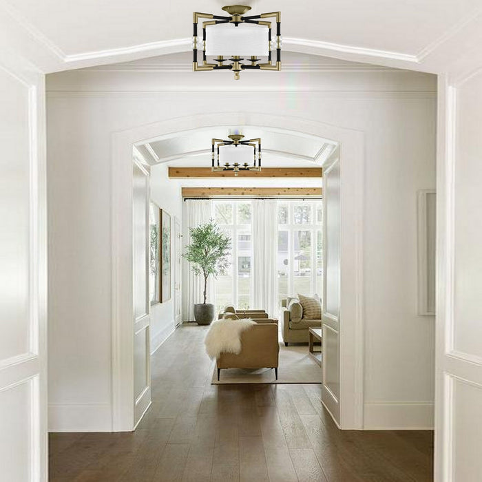 American Brass & Crystal FM3702-35S-36G-ST-HL Four Light Semi-Flush Mount, Old Bronze (Black) with Old Brass
