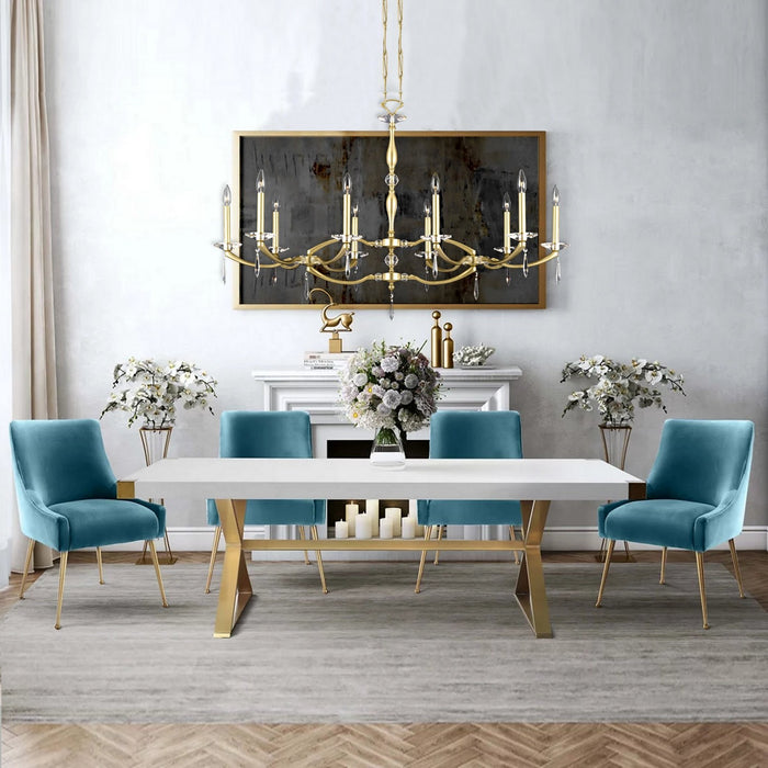 American Brass & Crystal IL5347-U-36G-ST Ten Light Linear Chandelier, Old Brass