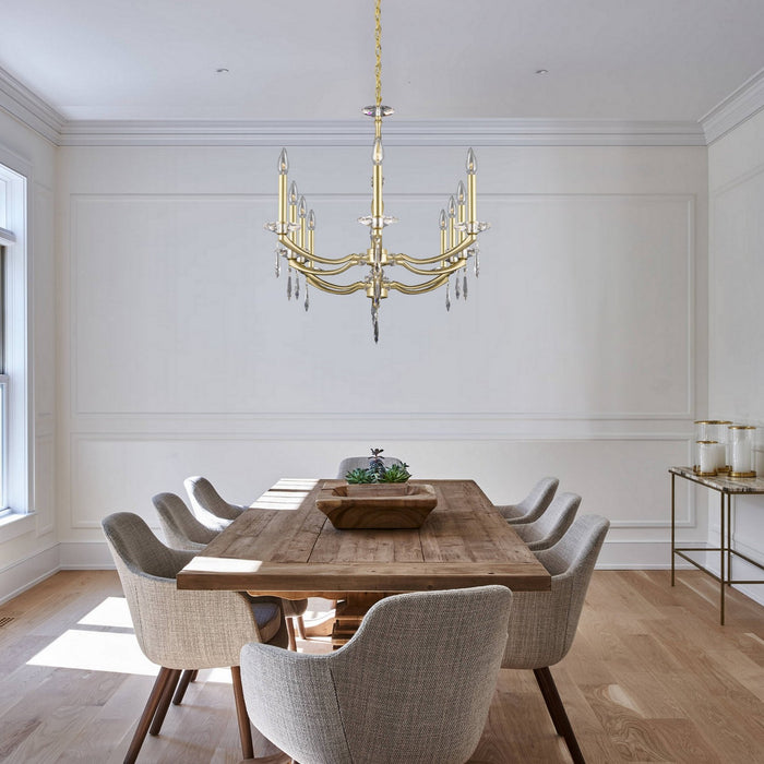 American Brass & Crystal IL5347-U-36G-ST Ten Light Linear Chandelier, Old Brass