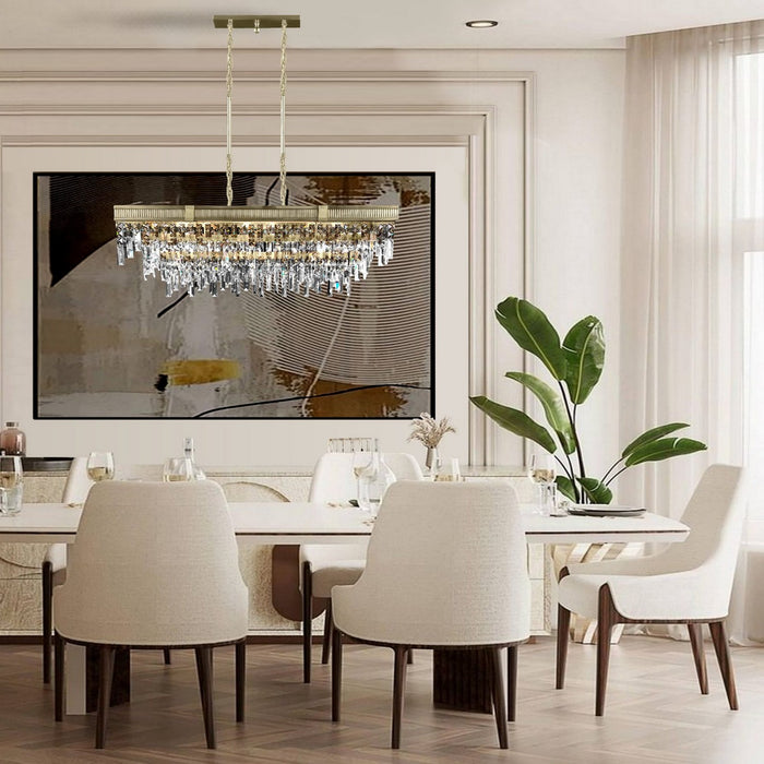 American Brass & Crystal IL8375-PTK-36G 12 Light Linear Chandelier, Old Brass