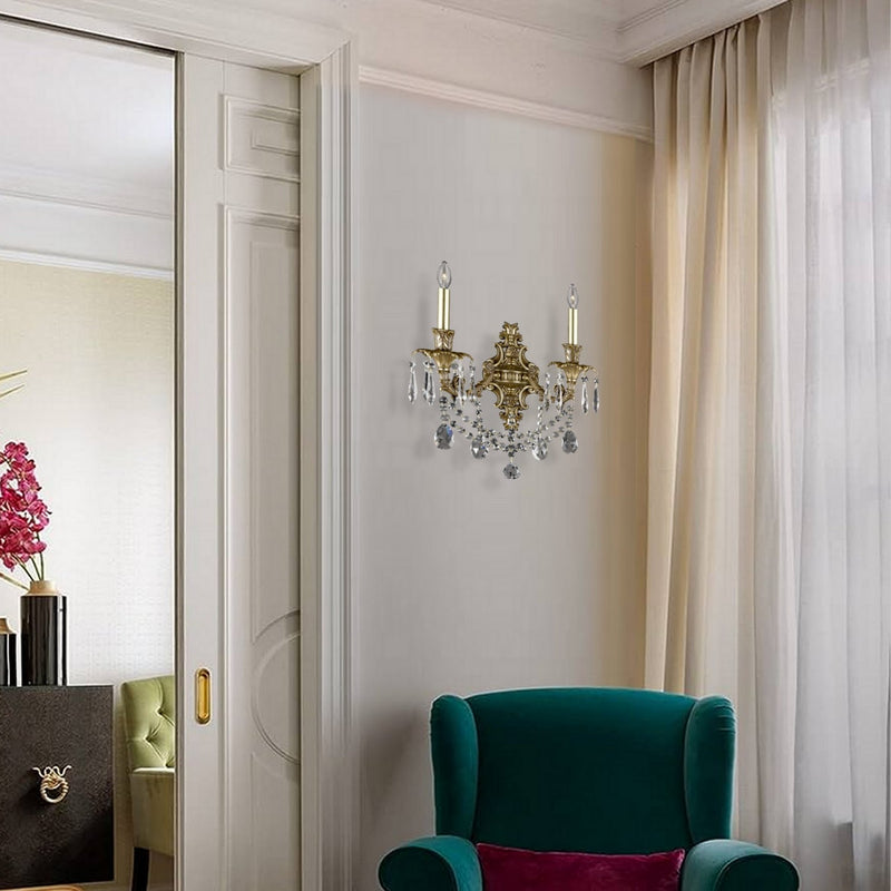 American Brass & Crystal WS2080-O-U-03G-ST Two Light Wall Sconce, French Gold Glossy