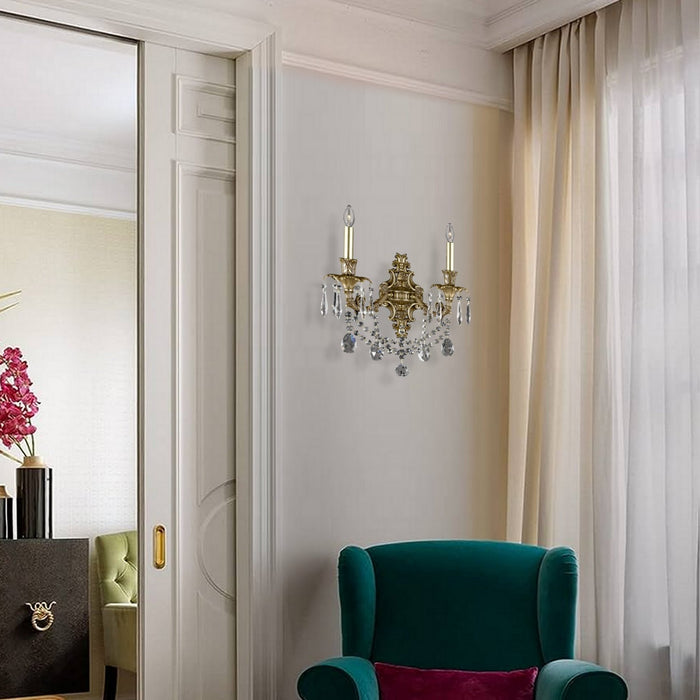 American Brass & Crystal WS2080-O-U-03G-ST Two Light Wall Sconce, French Gold Glossy