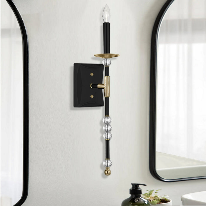 American Brass & Crystal WS3266-35S-36G-ST One Light Wall Sconce, Old Bronze (Black) with Old Brass