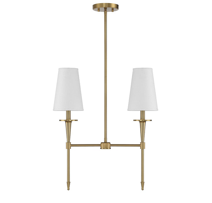 Lighting One E V6-L1-5607-2-322 Two Light Linear Chandelier, Warm Brass