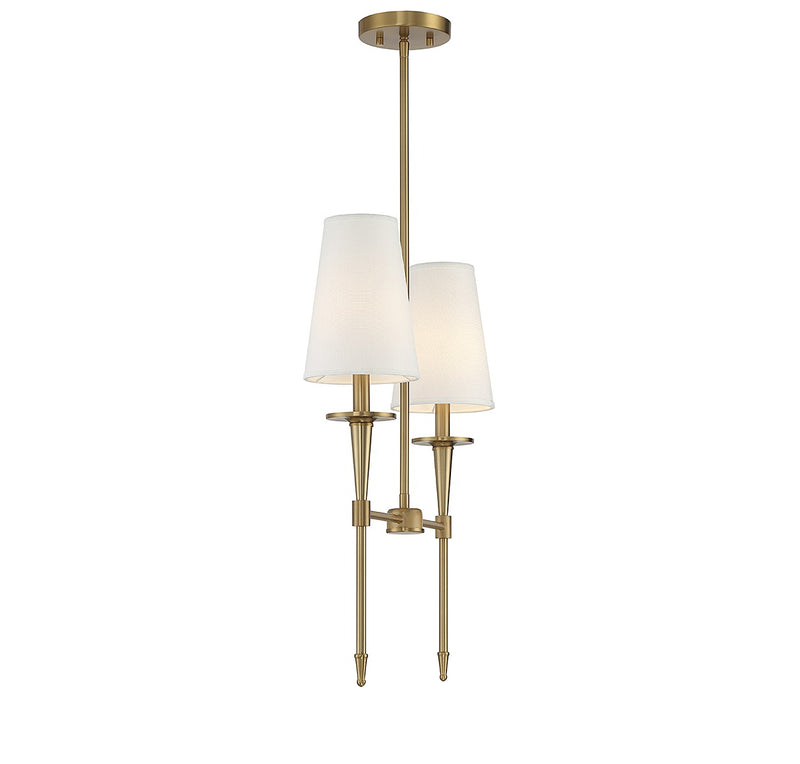 Lighting One E V6-L1-5607-2-322 Two Light Linear Chandelier, Warm Brass