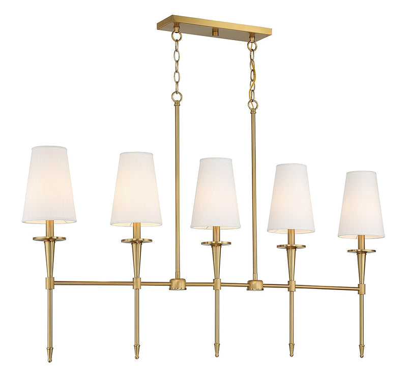 Lighting One E V6-L1-5609-5-322 Five Light Linear Chandelier, Warm Brass
