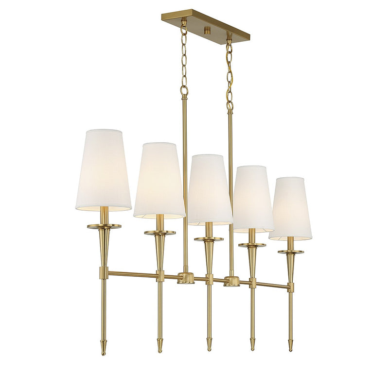 Lighting One E V6-L1-5609-5-322 Five Light Linear Chandelier, Warm Brass