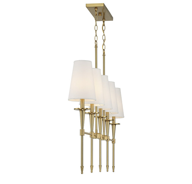Lighting One E V6-L1-5609-5-322 Five Light Linear Chandelier, Warm Brass