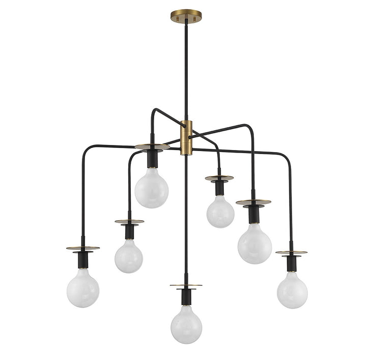 Lighting One E V6-L1-6005-7-143 Seven Light Chandelier, Matte Black w/ Warm Brass