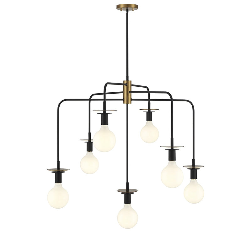 Lighting One E V6-L1-6005-7-143 Seven Light Chandelier, Matte Black w/ Warm Brass