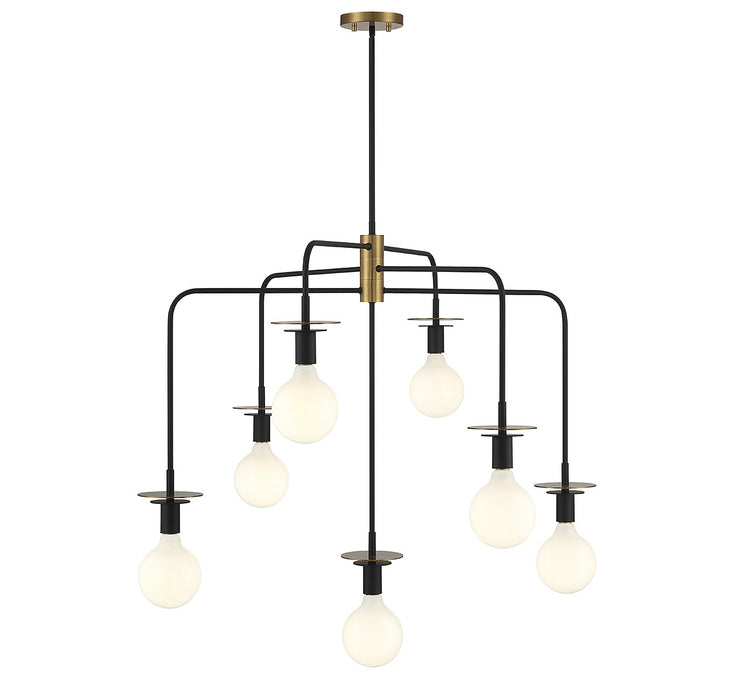 Lighting One E V6-L1-6005-7-143 Seven Light Chandelier, Matte Black w/ Warm Brass