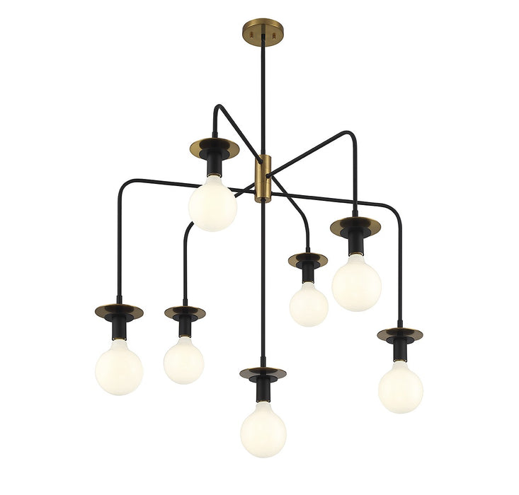 Lighting One E V6-L1-6005-7-143 Seven Light Chandelier, Matte Black w/ Warm Brass