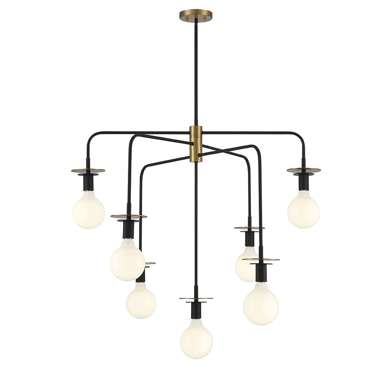 Lighting One E V6-L1-6005-7-143 Seven Light Chandelier, Matte Black w/ Warm Brass