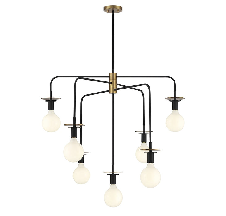 Lighting One E V6-L1-6005-7-143 Seven Light Chandelier, Matte Black w/ Warm Brass