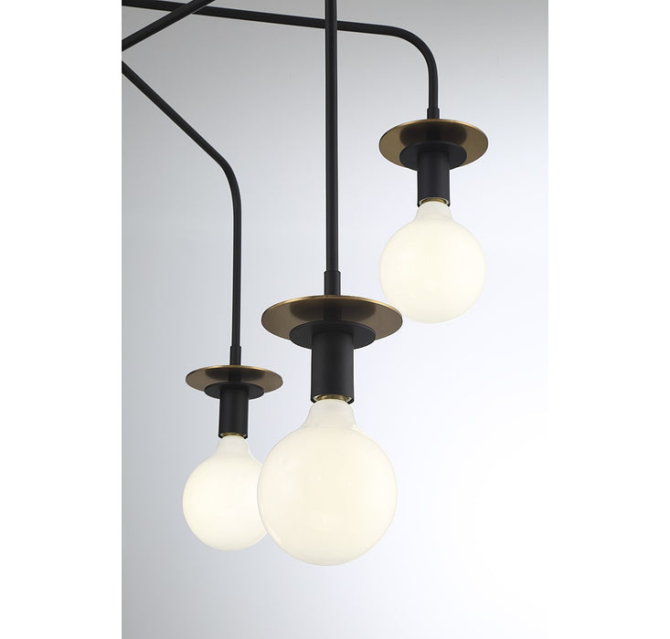 Lighting One E V6-L1-6005-7-143 Seven Light Chandelier, Matte Black w/ Warm Brass