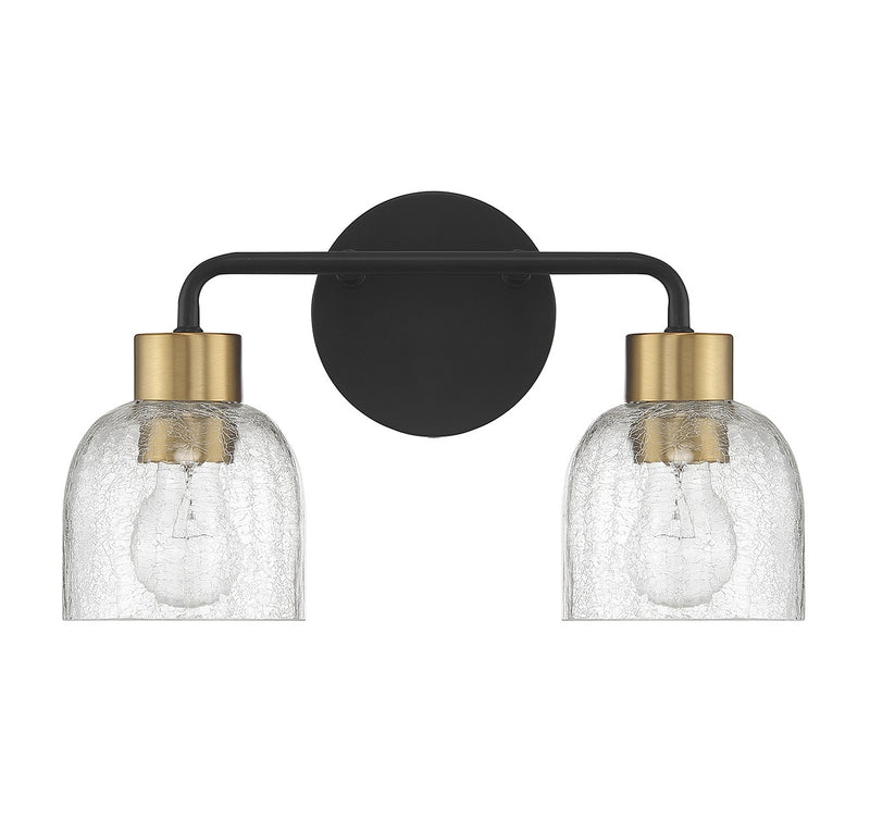 Lighting One E V6-L8-5900-2-143 Two Light Bathroom Vanity, Matte Black w/ Warm Brass