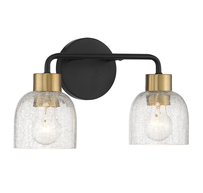 Lighting One E V6-L8-5900-2-143 Two Light Bathroom Vanity, Matte Black w/ Warm Brass
