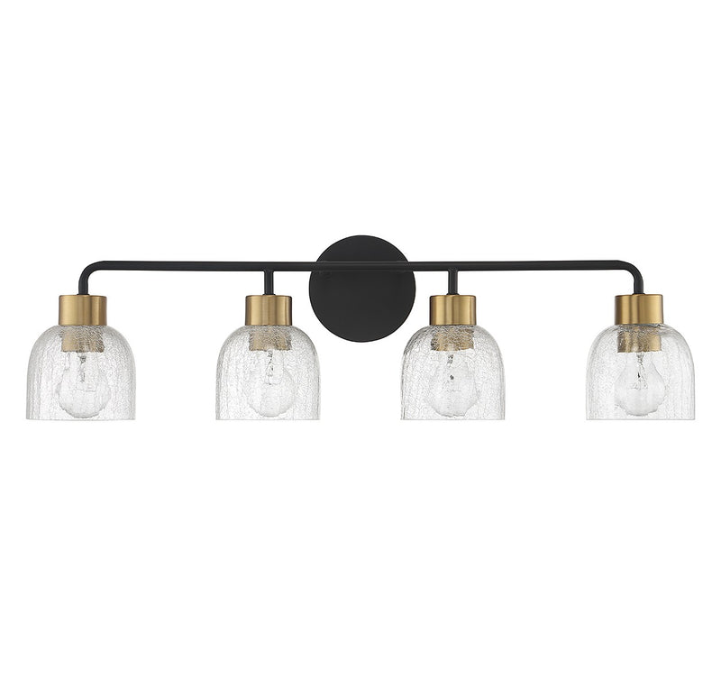 Lighting One E V6-L8-5900-4-143 Four Light Bathroom Vanity, Matte Black w/ Warm Brass