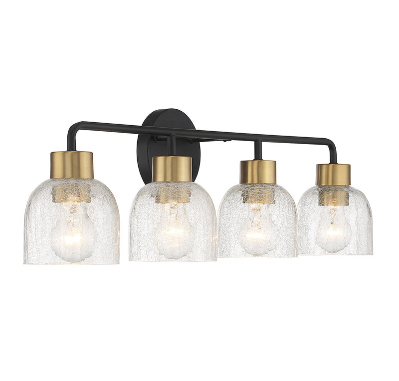 Lighting One E V6-L8-5900-4-143 Four Light Bathroom Vanity, Matte Black w/ Warm Brass