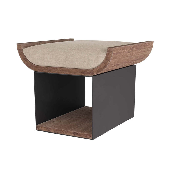 Arteriors GDFOI01 Stool, Natural Linen/Whitewash Wood/Gunmetal Iron
