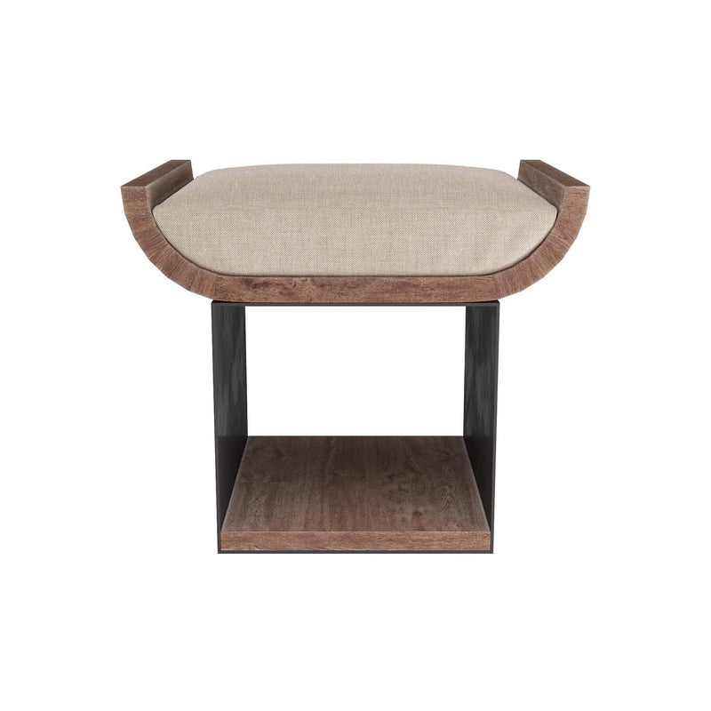 Arteriors GDFOI01 Stool, Natural Linen/Whitewash Wood/Gunmetal Iron