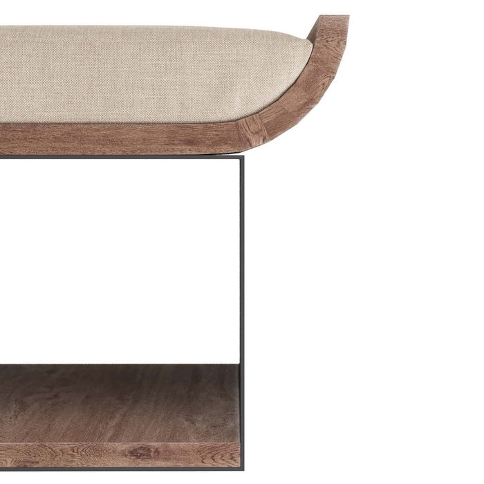 Arteriors GDFOI01 Stool, Natural Linen/Whitewash Wood/Gunmetal Iron
