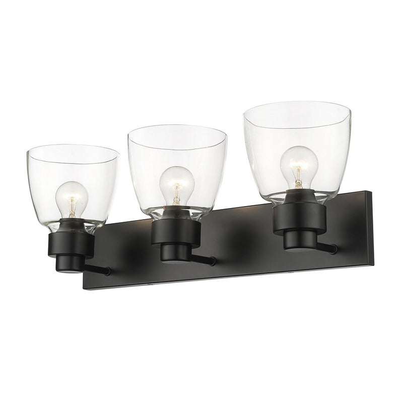 Golden 0314-BA3 BLK-CLR Three Light Bath Vanity, Matte Black