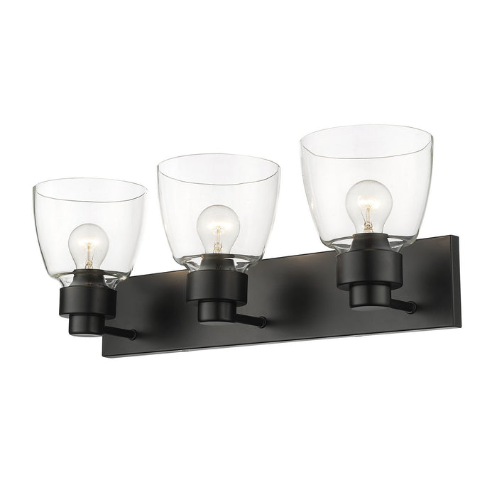 Golden 0314-BA3 BLK-CLR Three Light Bath Vanity, Matte Black