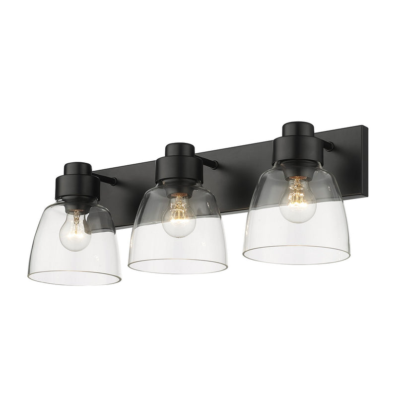 Golden 0314-BA3 BLK-CLR Three Light Bath Vanity, Matte Black