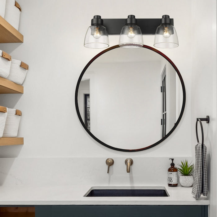 Golden 0314-BA3 BLK-CLR Three Light Bath Vanity, Matte Black