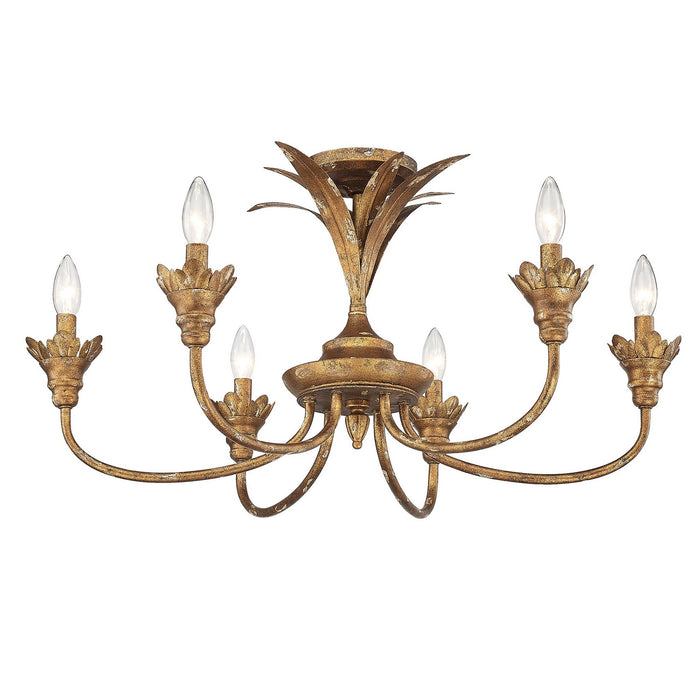 Golden 0846-6SF HG Six Light Semi-Flush Mount, Heirloom Gold
