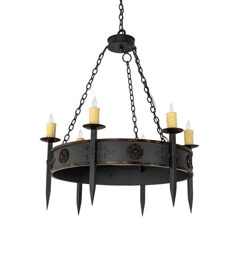 Meyda Tiffany 256961 Six Light Chandelier, Wrought Irontique Brass Gloss