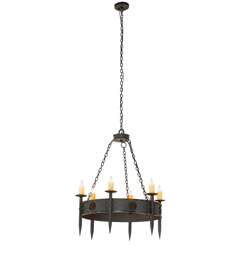 Meyda Tiffany 256961 Six Light Chandelier, Wrought Irontique Brass Gloss