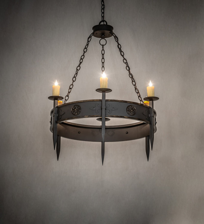 Meyda Tiffany 256961 Six Light Chandelier, Wrought Irontique Brass Gloss