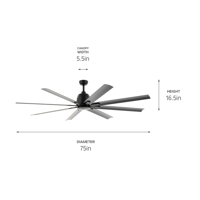 Kichler 310275SBK 75" Ceiling Fan, Satin Black