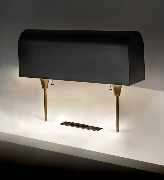 Meyda Tiffany 229490 Two Light Table Lamp, Solar Black/Vintage Brass/Matte White