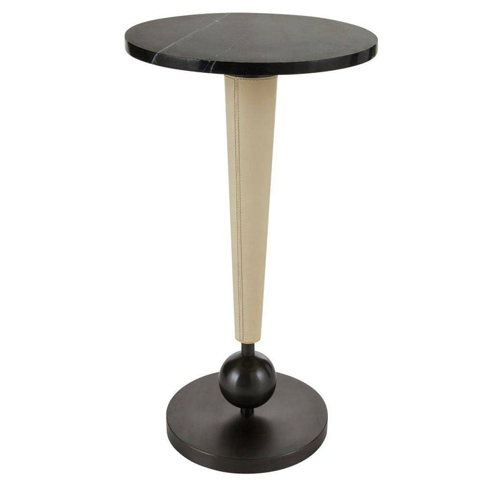 Arteriors FAI03 Drink Table, Black Marble/Ivory Leather//Bronze