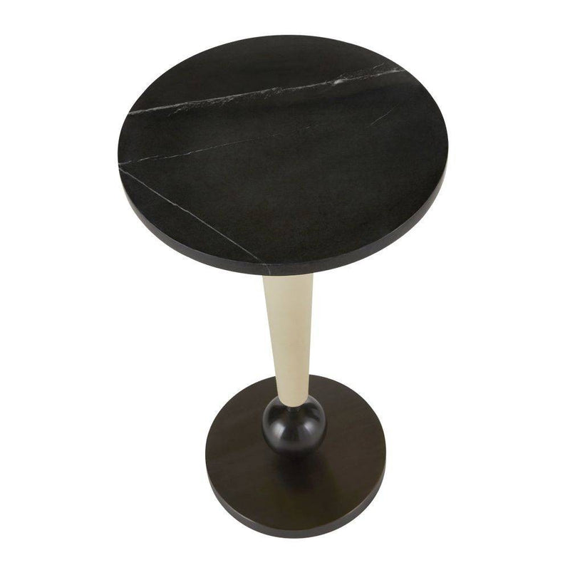 Arteriors FAI03 Drink Table, Black Marble/Ivory Leather//Bronze