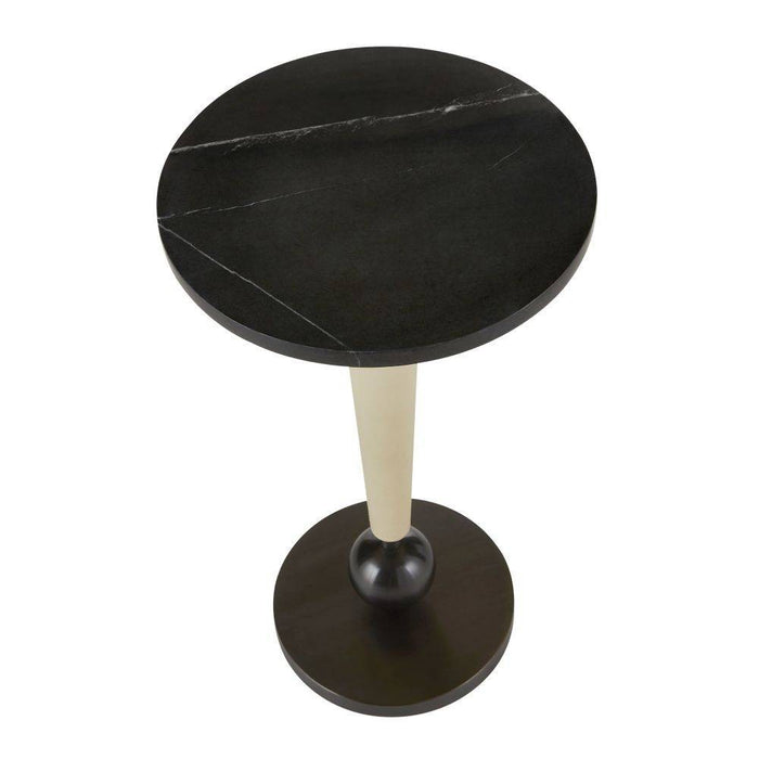 Arteriors FAI03 Drink Table, Black Marble/Ivory Leather//Bronze