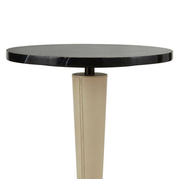 Arteriors FAI03 Drink Table, Black Marble/Ivory Leather//Bronze